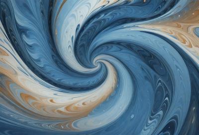 The primary subject of the image is a spiral pattern, which is a blue and white swirl. The setting is a blue background, and the visual style appears to be a digital art or illustration. The dominant colors are blue and white, creating a calm and soothing atmosphere.