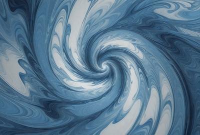 The primary subject of the image is a spiral pattern, which is a blue and white swirl. The setting is a blue and white background, and the visual style appears to be a digital art or illustration. The dominant colors in the image are blue and white, creating a calm and soothing atmosphere.