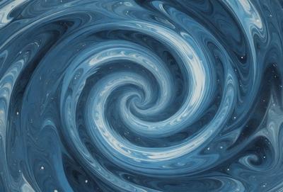 The primary subject of the image is a spiral pattern, which is a blue and white swirl. The setting is a blue background, and the visual style appears to be a digital art or illustration. The colors and mood of the image are predominantly blue and white, creating a sense of calmness and tranquility.