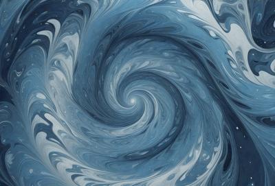 The primary subject of the image is a blue spiral pattern, which appears to be a digital art or illustration. The setting is a blue background, and the visual style suggests that it is a digital creation. The dominant colors in the image are blue and white, creating a calm and soothing atmosphere.