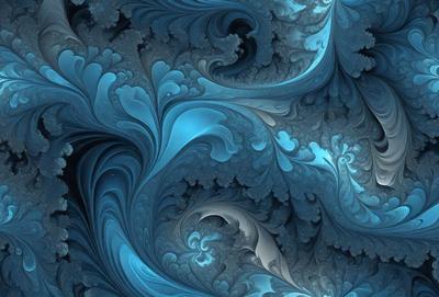 The primary subject of the image is a blue and white ocean wave. The setting is a blue ocean with a wave that is breaking. The visual style is a digital art or illustration, creating a vibrant and dynamic scene. The dominant colors are blue and white, giving the image a calming and serene atmosphere.