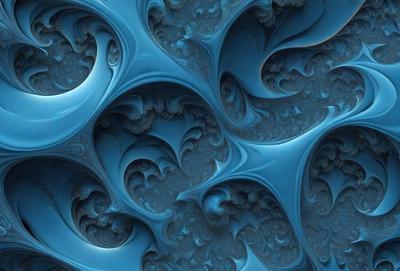The primary subject of the image is a blue and white ocean wave. The setting is a blue ocean, and the visual style is a digital art or illustration. The dominant colors are blue and white, creating a serene and calming atmosphere.
