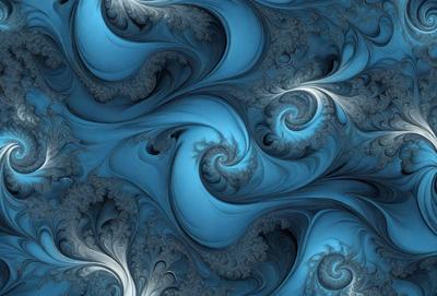 The primary subject of the image is a blue and white swirling pattern, which appears to be a digital art or illustration. The setting is a blue background, and the visual style suggests that it is a digital artwork or a pattern. The dominant colors are blue and white, creating a calm and soothing atmosphere.