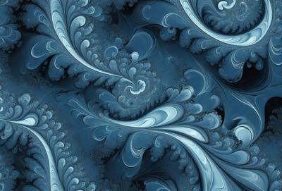 The primary subject of the image is a blue and white swirling pattern, which appears to be a digital art or illustration. The setting is a blue background, and the visual style suggests that it is a digital artwork or a pattern. The dominant colors are blue and white, creating a calm and soothing atmosphere.