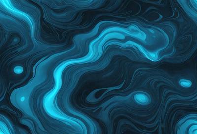 The primary subject of the image is a blue and white ocean scene. The setting is a vast body of water with a blue background. The visual style is a combination of a photo and digital art, creating a unique and intricate design. The dominant colors are blue and white, giving the scene a calming and serene atmosphere.