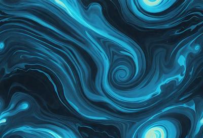The primary subject of the image is a blue and black swirling pattern, which appears to be a digital art or illustration. The setting is a dark blue background, and the visual style is a combination of digital art and illustration. The dominant colors are blue and black, creating a moody and dramatic atmosphere.