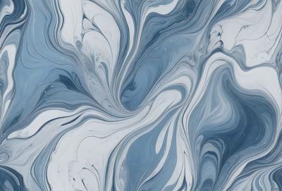 The primary subject of the image is a blue and white swirling pattern, which appears to be a painting or a digital artwork. The setting is a blue background, and the visual style is a combination of photo and digital art. The dominant colors are blue and white, creating a calming and serene atmosphere.
