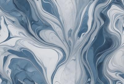 The primary subject of the image is a blue and white swirling pattern, which appears to be a painting or a digital artwork. The setting is a blue background, and the visual style is a combination of photo and digital art. The dominant colors are blue and white, creating a calming and serene atmosphere.