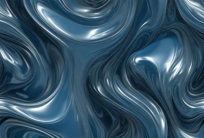 The primary subject of the image is a blue, silver, and black patterned surface. The setting is a blue background, and the visual style appears to be a combination of photo and digital art. The colors and mood of the image are predominantly blue and silver, creating a sleek and modern atmosphere.