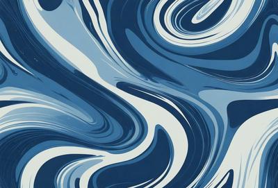 The primary subject of the image is a blue and white swirling pattern, which appears to be a digital art or illustration. The setting is a blue background, and the visual style is a combination of digital art and illustration. The dominant colors are blue and white, creating a calm and soothing atmosphere.