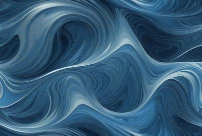 The primary subject of the image is a blue ocean with waves. The setting is the ocean, and the visual style is a digital art or illustration. The dominant colors are blue and white, creating a serene and calming atmosphere.