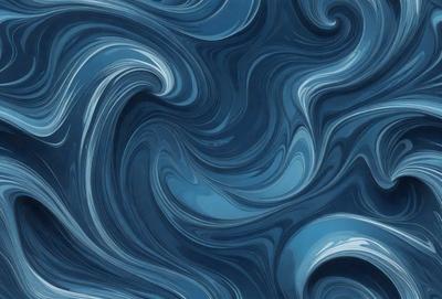The primary subject of the image is a blue ocean with waves. The setting is the ocean, and the visual style is a digital art or illustration. The dominant colors are blue and white, creating a calm and serene atmosphere.