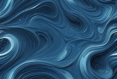 The primary subject of the image is a blue ocean with a swirling pattern of waves. The setting is the ocean, and the visual style is a digital art or illustration. The dominant colors are blue and white, creating a serene and calming atmosphere.