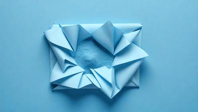 The primary subject of the image is a blue paper with a pattern of folded paper. The setting is a blue background, and the visual style appears to be a digital art or illustration. The colors and mood of the image are predominantly blue, creating a calm and serene atmosphere.