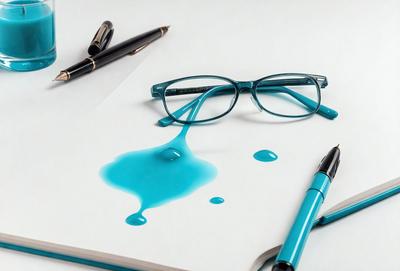 The primary subject of the image is a pair of glasses, which are placed on a table. The setting is a white table, and the visual style is a realistic photograph. The colors and mood of the image are predominantly white and blue, creating a clean and calm atmosphere.