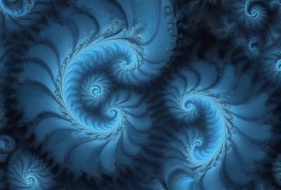 The primary subject of the image is a blue spiral pattern, which is the main object, scene, or focus of the image. The setting or background features a blue and white swirling pattern, which adds to the overall visual style. The image is a digital art or illustration, showcasing the artist's creativity and skill in designing intricate patterns. The dominant colors in the image are blue and white, creating a calming and serene atmosphere.