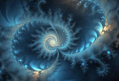 The primary subject of the image is a spiral pattern, which is the main object, scene, or focus of the image. The spiral pattern is set against a blue background, creating a visually striking contrast. The image is a digital art piece, showcasing the artist's creativity and skill in designing intricate patterns. The overall atmosphere of the image is serene and calming, with the blue hues evoking a sense of tranquility.