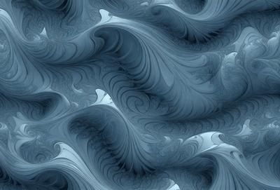 The primary subject of the image is a blue and white swirling pattern, which appears to be a digital art or illustration. The setting is a blue background, and the visual style suggests that it is a digital creation. The dominant colors are blue and white, creating a calm and soothing atmosphere.