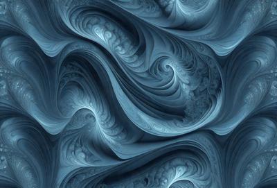 The primary subject of the image is a blue and white swirl pattern, which appears to be a digital art or illustration. The setting is a blue background, and the visual style is a combination of digital art and illustration. The dominant colors are blue and white, creating a calming and soothing atmosphere.