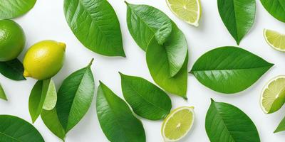 The primary subject of the image is a close-up of green leaves, which are the main objects in the scene. The leaves are arranged in a visually appealing manner, creating a sense of freshness and natural beauty. The setting is a white background, which provides a clean and minimalist look to the image. The visual style is a close-up of the leaves, emphasizing their texture and details. The colors in the image are predominantly green, which gives the image a calm and soothing atmosphere.