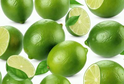 The primary subject of the image is a close-up of a lime, which is the main object in the scene. The lime is placed on a white background, giving it a clean and fresh appearance. The visual style of the image is a photo, capturing the details of the lime and its surroundings. The colors in the image are predominantly green, which is the dominant color and gives the image a fresh and vibrant atmosphere.