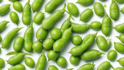 The primary subject of the image is a large group of green beans, which are the main objects in the scene. The beans are displayed on a white background, giving the image a clean and simple visual style. The colors and mood of the image are predominantly green, which adds a fresh and natural atmosphere to the scene.