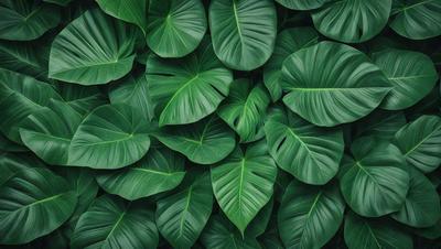 The image features a large green plant with many leaves, creating a dense and lush environment. The plant is the primary subject, and it is set against a backdrop of a green background. The visual style of the image is a close-up of the plant, showcasing its intricate details. The colors and mood of the image are predominantly green, giving it a fresh and vibrant atmosphere.