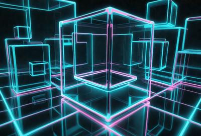 The primary subject of the image is a three-dimensional, neon-colored cube. The cube is surrounded by other cubes, creating a visually striking and vibrant scene. The setting appears to be a futuristic or digital environment, as the cubes are illuminated with bright, glowing colors. The visual style of the image is a combination of digital art and illustration, with the use of neon colors and the three-dimensional appearance of the cubes. The overall atmosphere of the image is ener