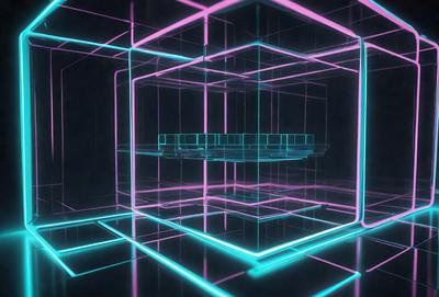 The primary subject of the image is a three-dimensional display of a dining table with chairs. The table and chairs are made of neon colors, giving the scene a futuristic and vibrant appearance. The setting is a dark room, which further emphasizes the bright colors of the table and chairs. The visual style of the image is a combination of digital art and illustration, creating a unique and eye-catching display. The dominant colors and overall atmosphere of the image are energetic, lively,