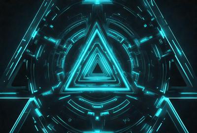 The primary subject of the image is a blue triangle, which is the main object, scene, or focus of the image. The setting or background features a blue and green geometric pattern, which adds to the overall visual style. The image is a digital art or illustration, showcasing the artist's creativity and skill in designing intricate patterns. The dominant colors in the image are blue and green, creating a calm and soothing atmosphere.