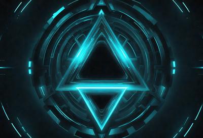 The primary subject of the image is a blue triangle, which is the main object, scene, or focus of the image. The setting or background of the image is a blue and green geometric pattern, which adds to the overall visual style. The visual style of the image is digital art, as it is a computer-generated design. The dominant colors in the image are blue and green, creating a calm and soothing atmosphere.