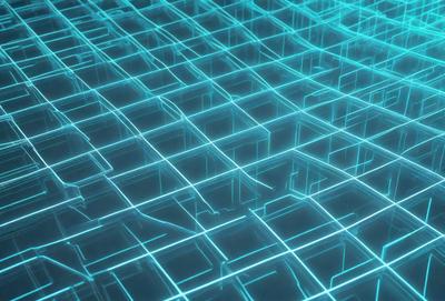 The primary subject of the image is a blue, geometric pattern. The setting is a blue surface, possibly a wall or a background. The visual style is digital art, as the pattern appears to be a digital design. The dominant colors are blue and green, creating a calm and soothing atmosphere.