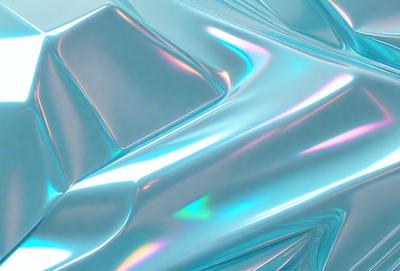 The primary subject of the image is a blue, shiny, and reflective surface. The setting is a blue background, and the visual style appears to be a digital art or illustration. The colors and mood of the image are predominantly blue, creating a calm and serene atmosphere.