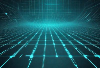 The primary subject of the image is a blue, grid-like pattern. The setting is a dark, blue background, which creates a contrast with the pattern. The visual style is a digital art or illustration, as the pattern appears to be a computer-generated design. The colors and mood of the image are predominantly dark and moody, with the blue pattern providing a sense of depth and intrigue.