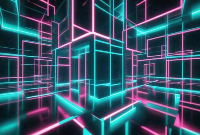 The primary subject of the image is a futuristic, neon-colored room with a mirrored surface. The room is filled with brightly colored, geometric shapes and patterns, creating a visually striking and unique environment. The setting appears to be a futuristic city, with the room's design and color scheme reflecting the vibrant and imaginative atmosphere of the scene. The visual style of the image is a combination of digital art and illustration, with the use of bright colors and geometric shapes to create a