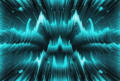 The primary subject of the image is a blue and green patterned background. The setting is a futuristic environment, possibly a space or a digital artwork. The visual style is a combination of digital art and illustration, creating a vibrant and dynamic scene. The dominant colors are blue and green, giving the image a futuristic and technological mood.