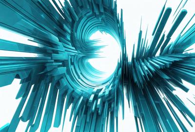 The primary subject of the image is a large, blue, three-dimensional structure with a hole in the center. The setting is a futuristic environment, possibly a space station or a futuristic city. The visual style is digital art, as the structure appears to be a digital rendering or a 3D model. The dominant colors are blue and white, creating a sense of depth and space. The overall atmosphere is futuristic and intriguing, inviting the viewer to explore the mysterious structure further.