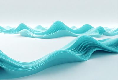 The primary subject of the image is a series of blue and white waves, which are displayed in a visually appealing manner. The setting is a white background, which provides a clean and minimalistic environment for the waves. The visual style of the image is a combination of digital art and illustration, creating a unique and artistic representation of the waves. The dominant colors in the image are blue and white, which contribute to a calming and serene atmosphere.