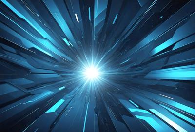 The primary subject of the image is a bright blue light, which appears to be a light source or a star. The setting is a dark background, which contrasts with the bright blue light. The visual style of the image is digital art, as it is a close-up of a bright blue light with a dark background. The colors and mood of the image are predominantly blue, creating a sense of depth and a futuristic atmosphere.