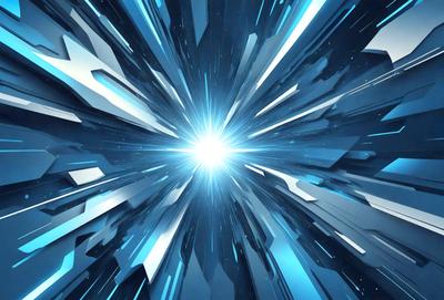The primary subject of the image is a bright blue light, which appears to be a lightning bolt or a bright star. The light is surrounded by a blue and white pattern, giving the scene a futuristic and dynamic feel. The setting is a space-like environment, with the light emanating from a central point. The visual style of the image is a combination of digital art and illustration, creating a vibrant and captivating scene. The colors and mood of the image are predominantly blue and white