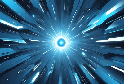 The primary subject of the image is a bright blue light, which appears to be a lightning bolt or a bright star. The light is surrounded by a blue and white background, creating a visually striking scene. The visual style of the image is digital art, as it appears to be a computer-generated or digitally manipulated image. The dominant colors in the image are blue and white, giving it a vibrant and energetic atmosphere.