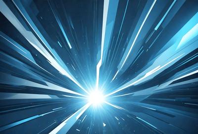 The primary subject of the image is a bright, blue light that appears to be a lightning bolt or a beam of light. The light is the main focus of the image, and it is set against a dark blue background. The visual style of the image is digital art, as it has a futuristic and modern appearance. The colors and mood of the image are predominantly dark blue and futuristic, creating a sense of speed and movement.