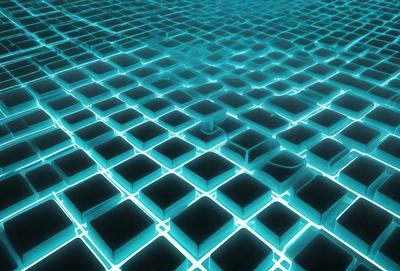 The primary subject of the image is a blue, glowing, and textured surface. The setting appears to be a futuristic or underwater environment, as the surface is described as a blue ocean or a blue water surface. The visual style of the image is a combination of photo and digital art, creating a unique and captivating appearance. The dominant colors in the image are blue and green, giving the scene a futuristic and serene atmosphere.