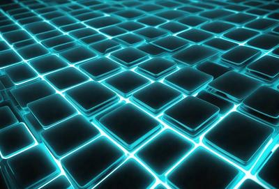 The primary subject of the image is a blue and black checkered floor. The setting is a dark room with a blue light, creating a unique and visually striking atmosphere. The visual style is a combination of digital art and illustration, with the blue and black checkered pattern being the main focus. The colors and mood of the image are predominantly dark and moody, with the blue light adding a touch of brightness and intrigue to the scene.