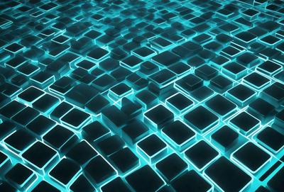 The primary subject of the image is a blue and black checkered pattern. The setting is a dark blue background, which creates a contrast with the checkered pattern. The visual style is a digital art or illustration, as the pattern appears to be a part of a larger design. The dominant colors are blue and black, giving the image a modern and sleek appearance.