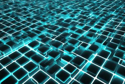 The primary subject of the image is a blue and black checkered pattern. The setting is a blue background, and the visual style appears to be a digital art or illustration. The dominant colors are blue and black, creating a modern and sleek atmosphere.