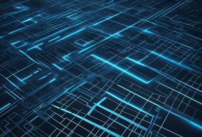 The primary subject of the image is a blue, geometric pattern. The setting is a dark blue background, which creates a contrast with the pattern. The visual style is a digital art or illustration, as the pattern appears to be a digital creation. The colors and mood of the image are predominantly dark and moody, with the blue pattern providing a sense of depth and intrigue.