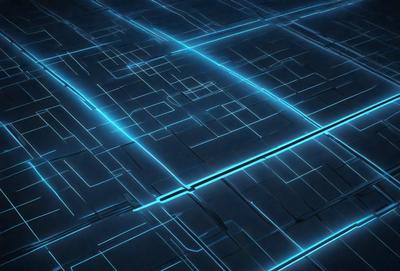 The primary subject of the image is a blue grid pattern. The setting is a dark background, which creates a contrast with the blue grid pattern. The visual style is a digital art or illustration, as the grid pattern appears to be a digital creation. The colors and mood of the image are predominantly blue, giving it a calm and serene atmosphere.