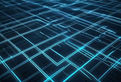 The primary subject of the image is a blue, geometric pattern. The setting is a blue surface, possibly a wall or a floor. The visual style is digital art, as the pattern appears to be a digital design. The dominant colors are blue and black, creating a modern and sleek atmosphere.
