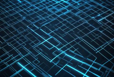 The primary subject of the image is a blue, geometric pattern. The setting is a dark background, which contrasts with the bright blue pattern. The visual style is a digital art or illustration, as the pattern appears to be a digital creation. The colors and mood of the image are predominantly blue, creating a calm and serene atmosphere.